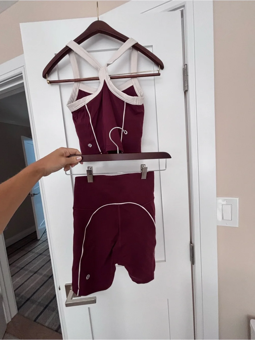 lululemon athletica Maroon Sports Tank & Bike Shorts with Cream Trim